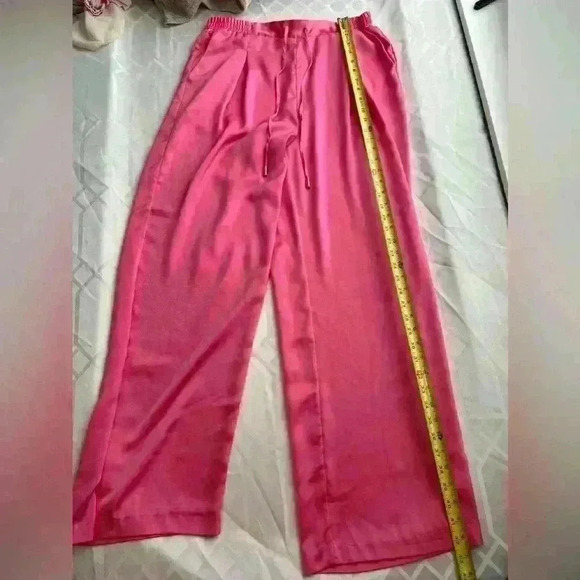 Rachel Roy Pleated silky hot pink wide leg trousers size large - Picture 5 of 7